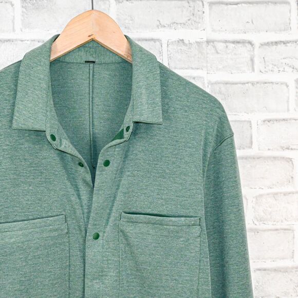 Lululemon Men's Soft knit Overshirt snap button in Heathered Everglade Green L - Picture 7 of 8